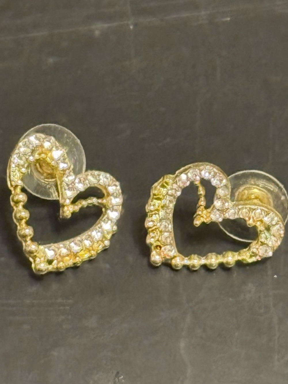 Gold Heart Stud Earrings - Picture 2 of 4